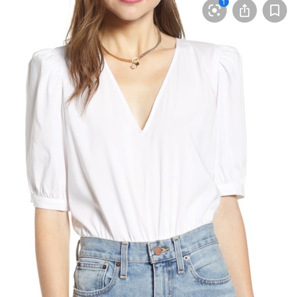 Something Navy white puff sleeve bodysuit